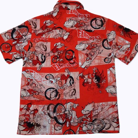 Vintage Flamehead JNCO Button Shirt Medium Red 90s Skater BMX Bike Cartoon Skate - Picture 2 of 16